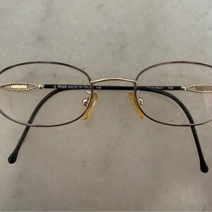 Vintage Fendi F502 Black Swirl 47-19 Gold Wire Frame Eyeglasses Y2K